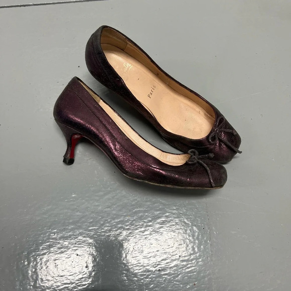 Christian Louboutin Purple Sparkle Kitten Heel Ballet Heels, size 37 - Picture 7 of 11